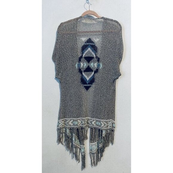 Hollister Sweater Womens One Size Brown Boho Aztec Tribal Cardigan Fringe Y2K - Picture 4 of 6